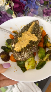 PHYT Kitchen Recipe: SPICY JACK UNFRIED CHICKEN WITH ROASTED BRUSSLES & CARROTS + SIRACHA MAYO TOPPING